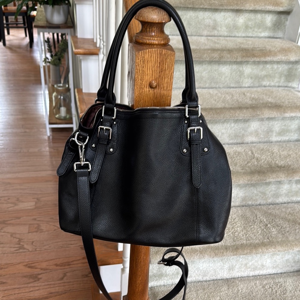 Black Structured Shoulder Bag with Silver Accents
